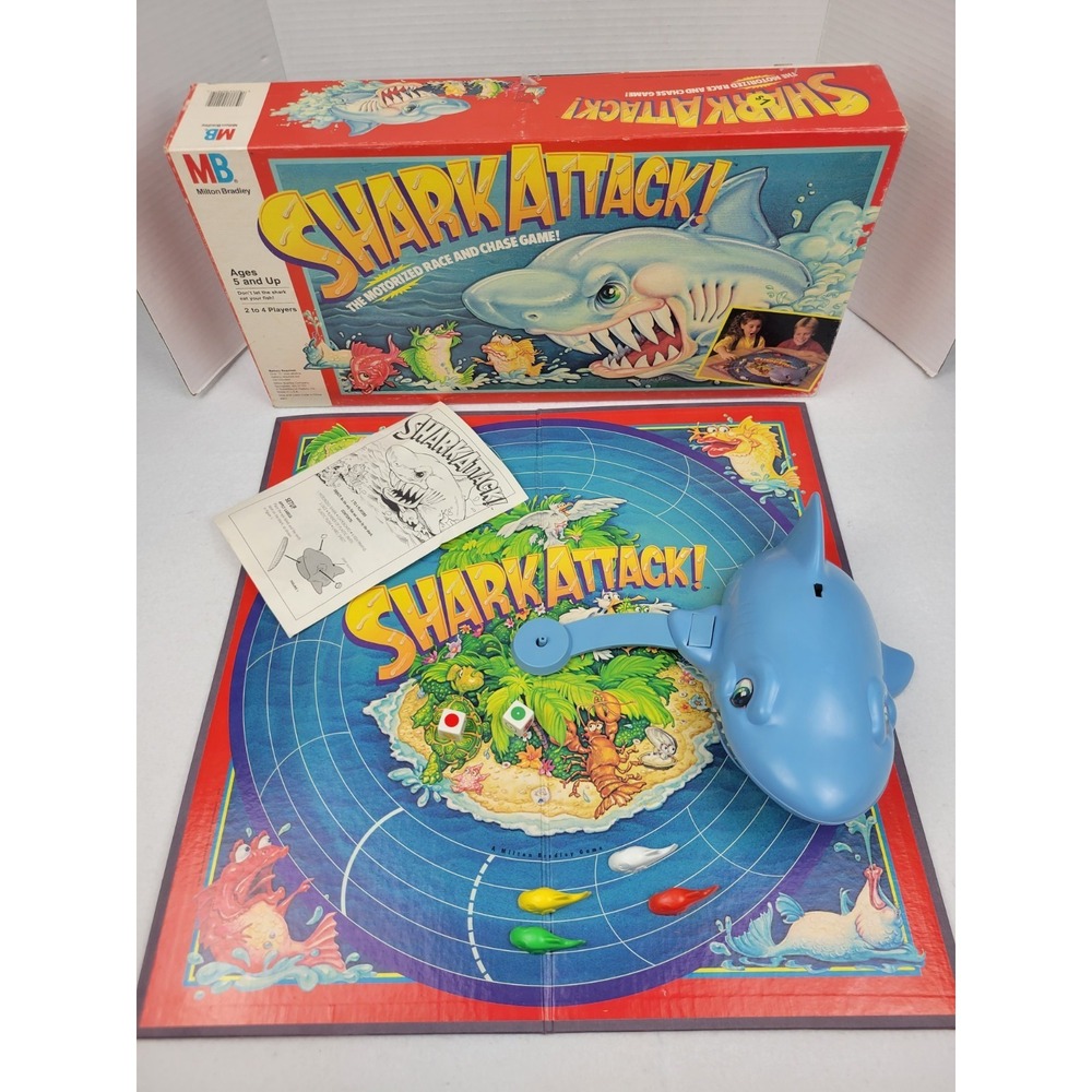 Vintage 1988 Shark Attack Motorized Board Game‎ Milton Bradley Complete **READ**